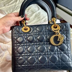 SOLD Christian Dior Medium Lady Dior bag - Lambskin Blue Cannage